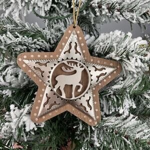 Christmas Tree Ornament-Wooden Star With Deer-Midwest Gift